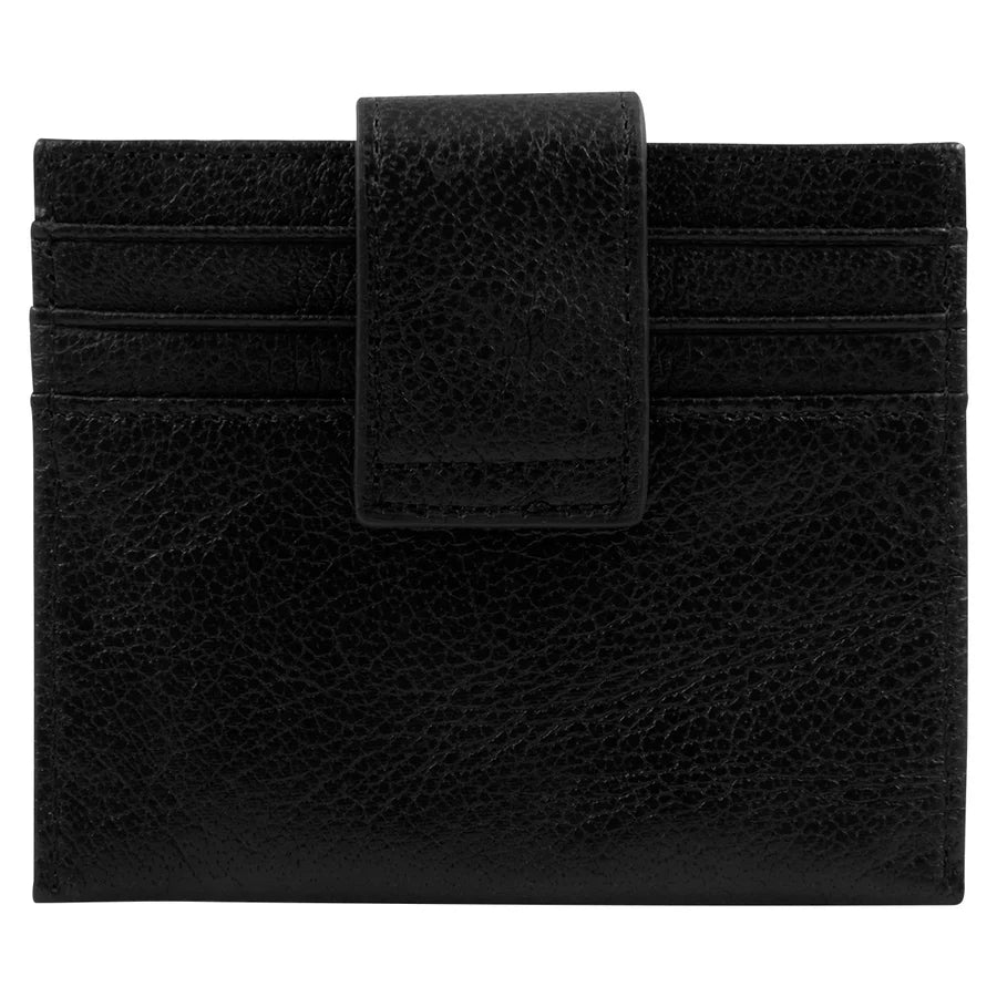 Genuine African Leather ; Gloss Black Wallet with Clip Closure