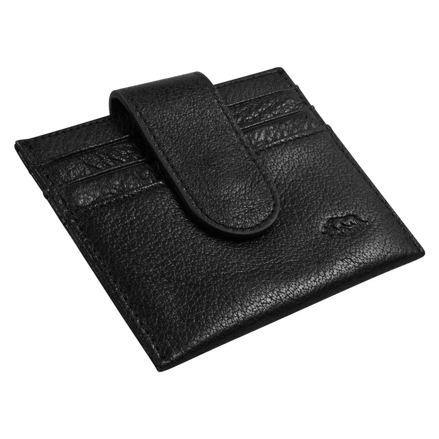 Genuine African Leather ; Gloss Black Wallet with Clip Closure