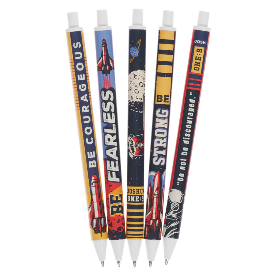 Be Strong and Courageous Five-Piece Pen Set - Blue Ink