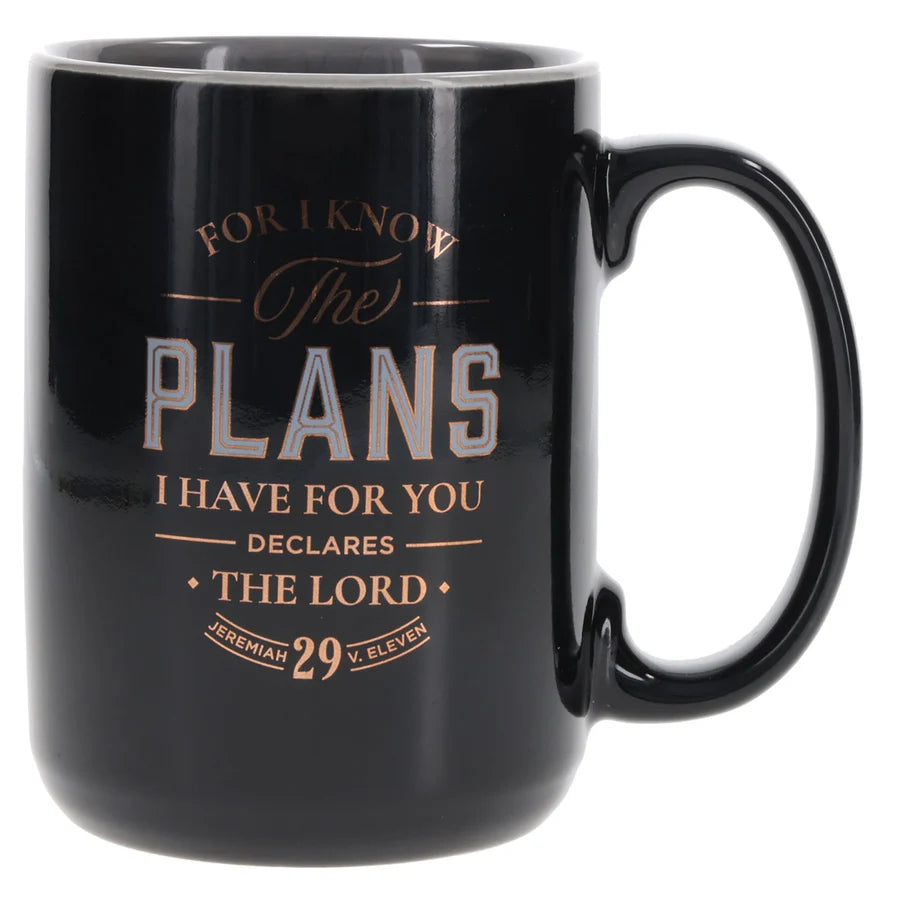 I Know the Plans Mug | Black Ceramic with Grey Interior
