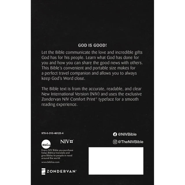 NIV Compact Bible – Black Paperback Comfort Print; Neriah's Light