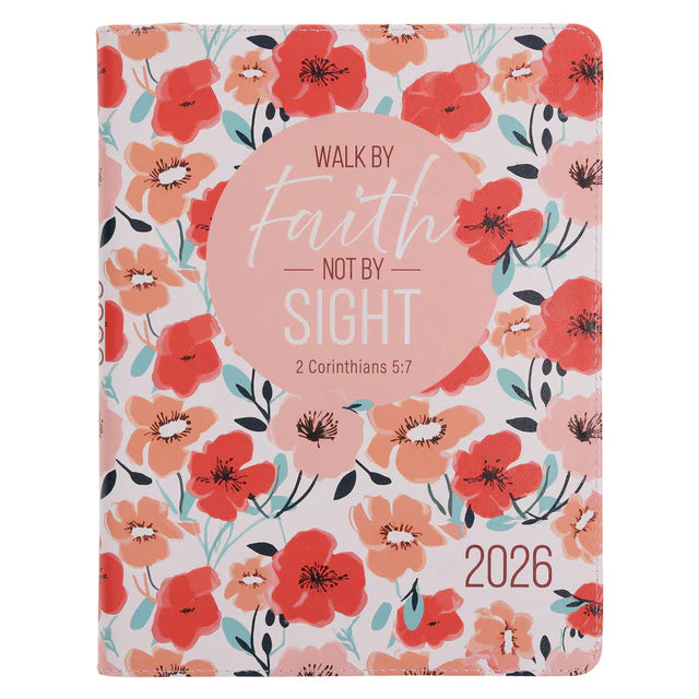 2026 18-Month Planner for Women – Walk by Faith Not by Sight – Zipped Faux Leather | Neriah’s Light
