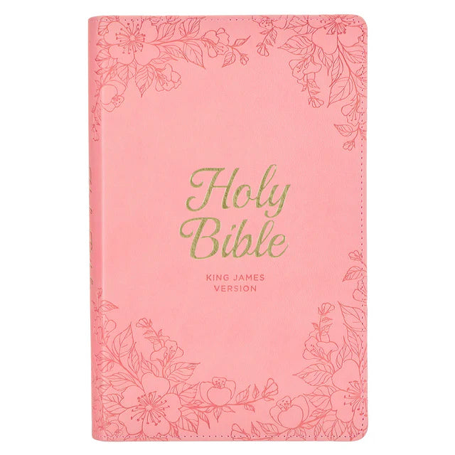 KJV Pink Floral Faux Leather Flexcover Deluxe Gift Bible With Zip