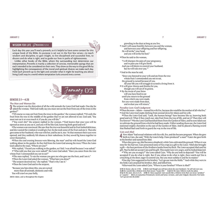 NLT Devotional Bible – Pink Floral; Women’s Daily Bible; Neriah’s Light