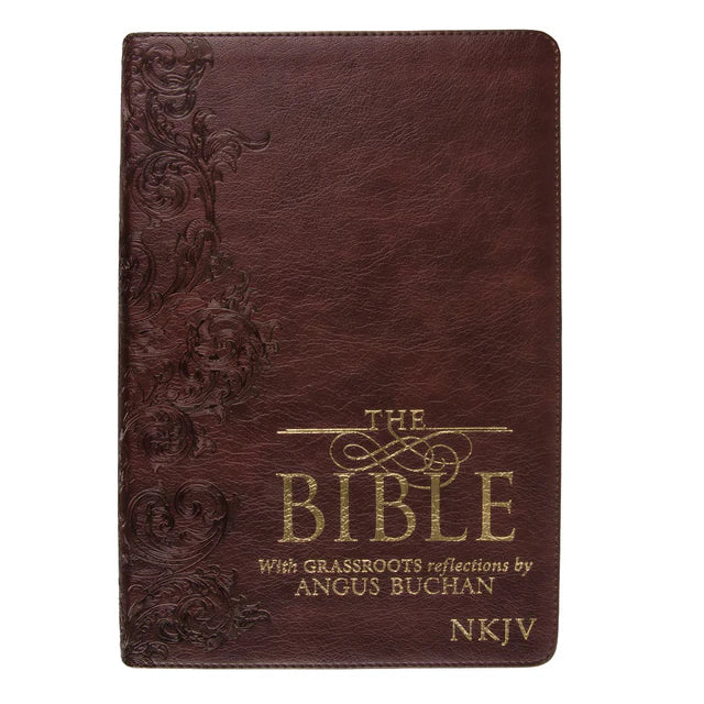 NKJV Brown Faux Leather Flexcover Bible With Grassroots Reflections Thumb-Indexed