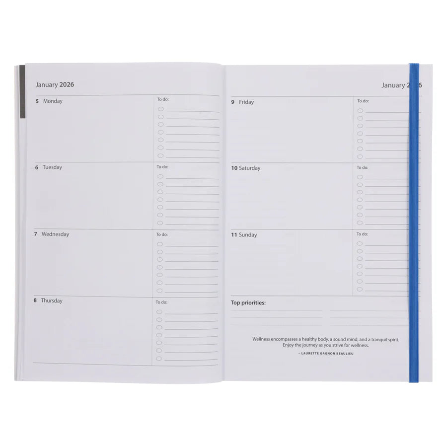Neriah’s Light; 2026 A5 Daily Planner; Blue Navy Paperback Diary