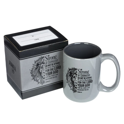 Be Strong & Courageous Mug | Joshua 1:9 Grey Ceramic