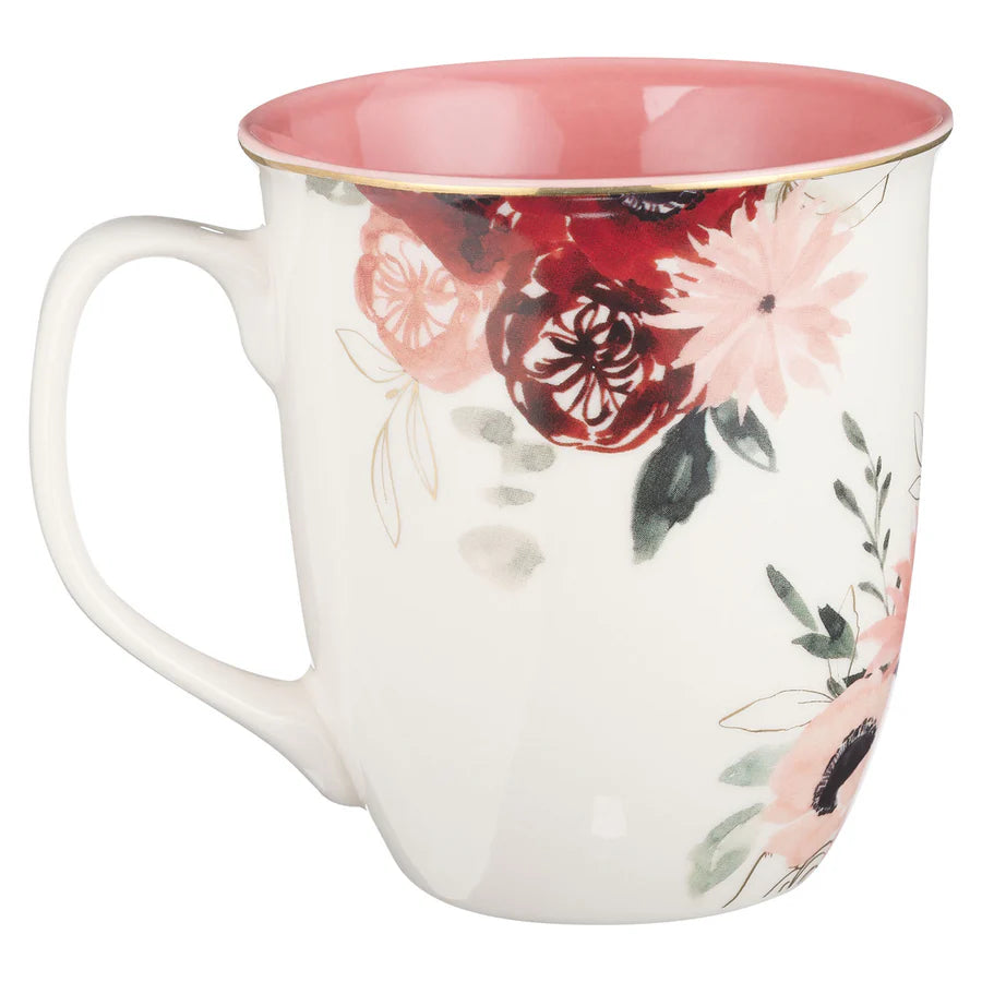 Blessed Mom Ceramic Mug | Pink Floral with Gold Accents