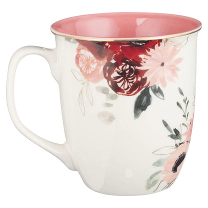 Blessed Mom Ceramic Mug | Pink Floral with Gold Accents
