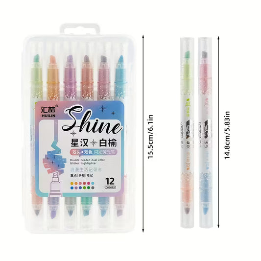 Dual Tip Glitter Highlighters 6pc