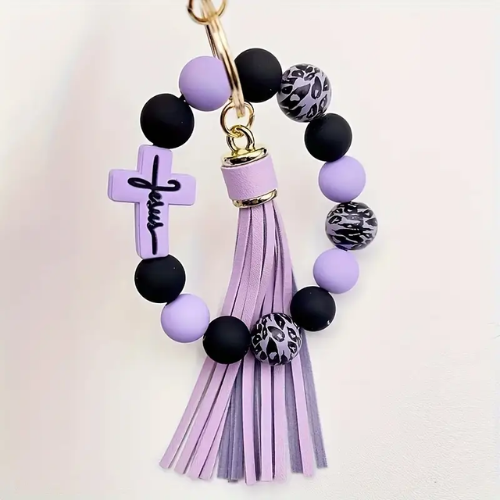 Neriah's Light; Purple Silicon Keyring; Cross & Tassel Faith Accessory