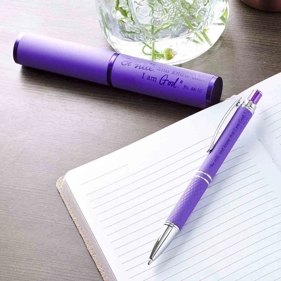 Neriah’s Light; Be Still and Know Pen; Purple Metal Tube Gift