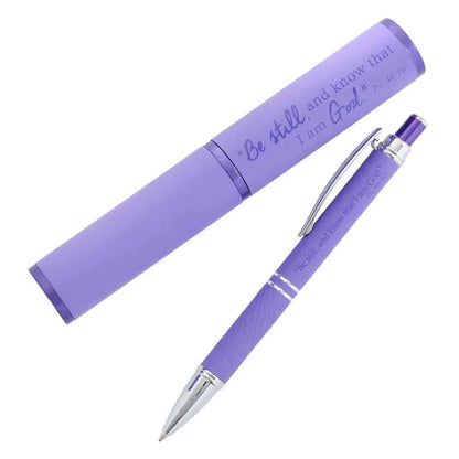 Neriah’s Light; Be Still and Know Pen; Purple Metal Tube Gift