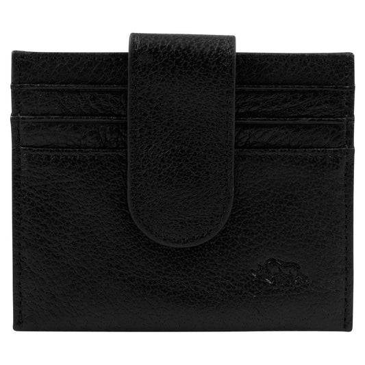 Genuine African Leather ; Gloss Black Wallet with Clip Closure