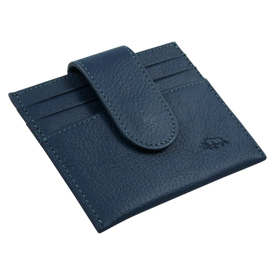 Genuine African Leather ; Blue Wallet with Clip Closure