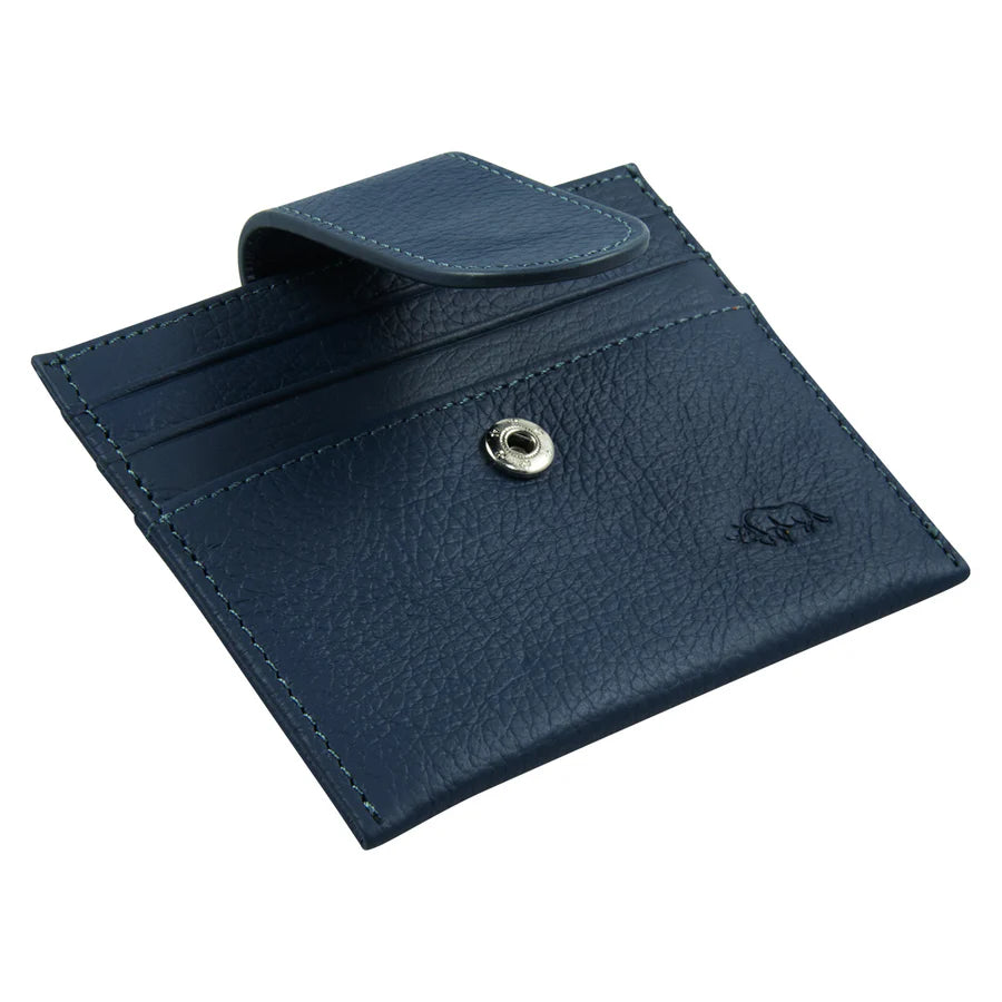 Genuine African Leather ; Blue Wallet with Clip Closure