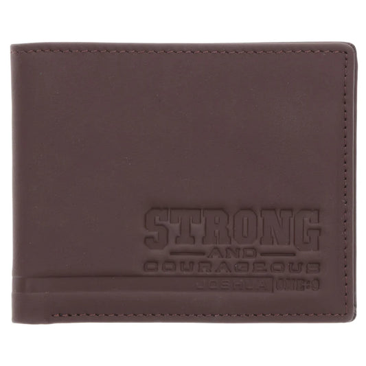 Strong and Courageous; Genuine Leather Wallet – Joshua 1:9