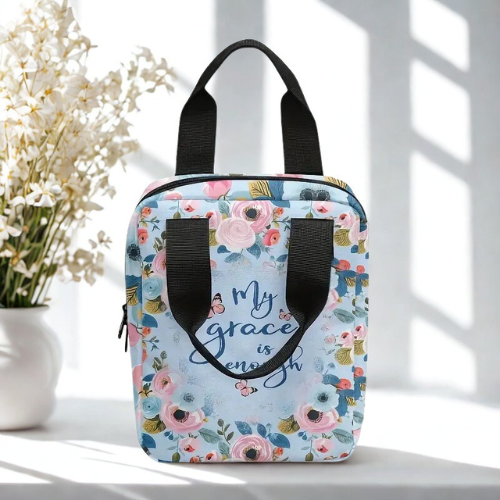 Floral Scripture Bible Carry Bag; Blue; Elegant Protection; Neriah’s Light