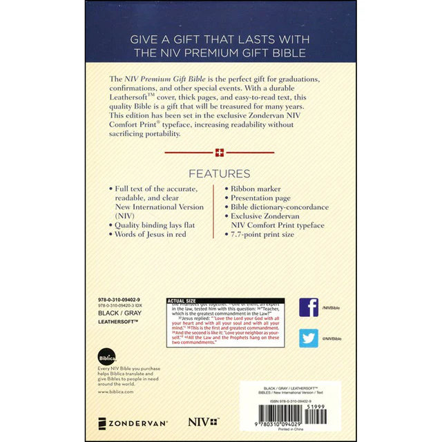 NIV Premium Gift Bible – Black/Gray Comfort Print ; Neriah's Light