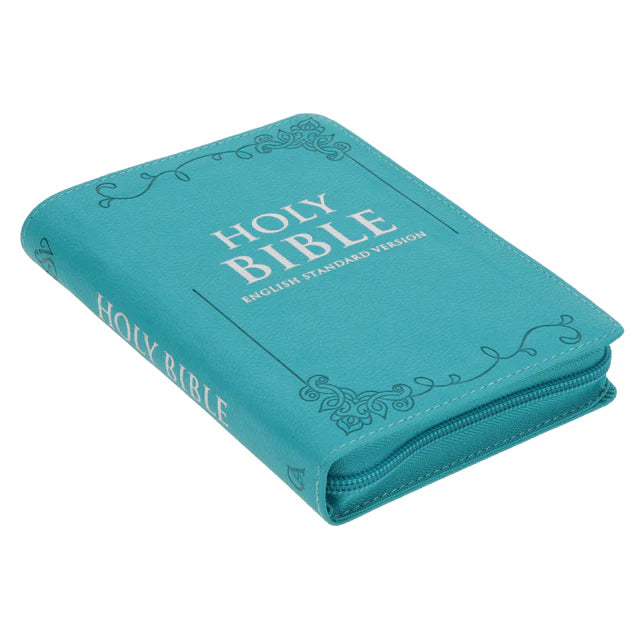 ESV Compact Bible – Teal Faux Leather; Zip Closure; Neriah's Light