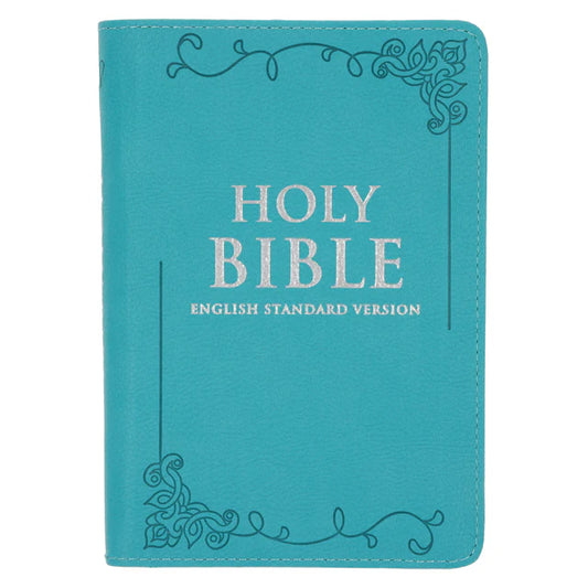 ESV Compact Bible – Teal Faux Leather; Zip Closure; Neriah's Light