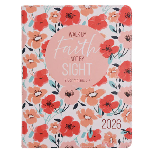 2026 18-Month Planner for Women – Walk by Faith Not by Sight – Zipped Faux Leather | Neriah’s Light