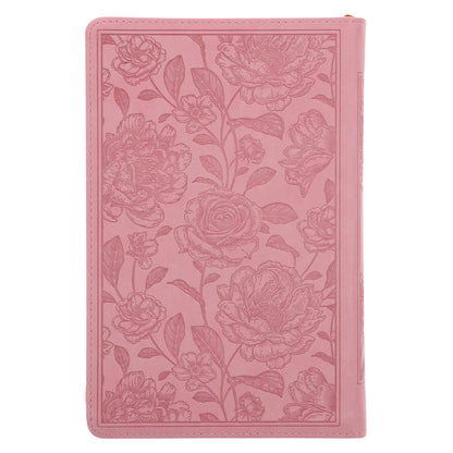 NLV Standaard Bybel | Pienk Blomme Kunsleer met Ritssluiter & Duimgrepe