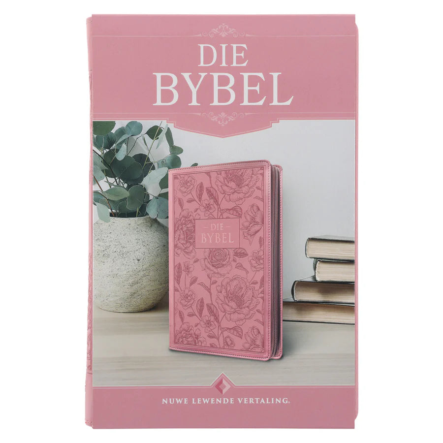 NLV Standaard Bybel | Pienk Blomme Kunsleer met Ritssluiter & Duimgrepe