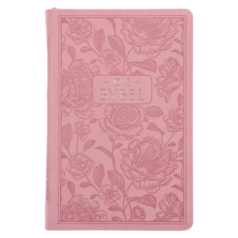NLV Standaard Bybel | Pienk Blomme Kunsleer met Ritssluiter & Duimgrepe