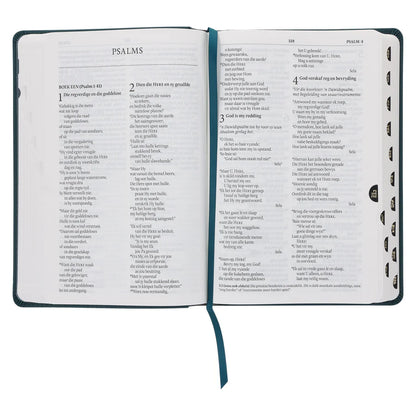 NLV Olyfgroen Met Goue Blomme Kunsleer Standaard Bybel Met Duimgrepe