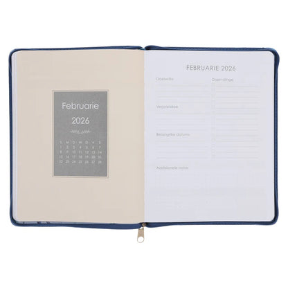 2026 18-Maande Dagbeplanner vir Vroue - Ek Weet Wat Ek vir Julle Beplan - Kunsleer met Rits