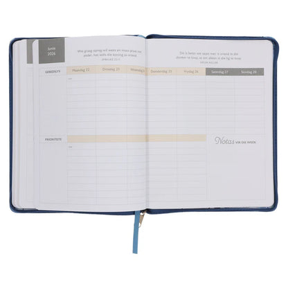 2026 18-Maande Dagbeplanner vir Vroue - Ek Weet Wat Ek vir Julle Beplan - Kunsleer met Rits