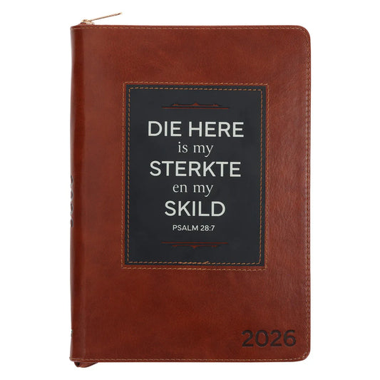 2026 Dagboek - Professionele Jaarbeplanner - Die Here Is My Sterkte - Kunsleer met rits