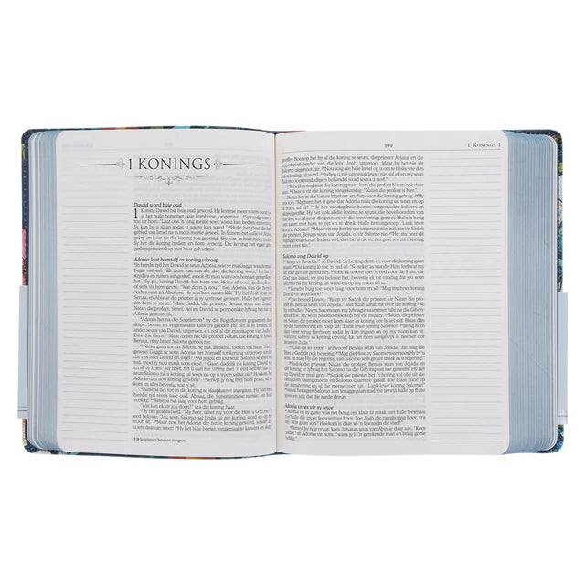 NLV Donkerblou Blomme Kunsleer Joernaal-Bybel