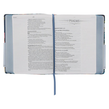 NLV Donkerblou Blomme Kunsleer Joernaal-Bybel