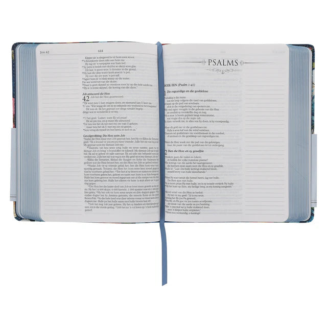 NLV Donkerblou Blomme Kunsleer Joernaal-Bybel