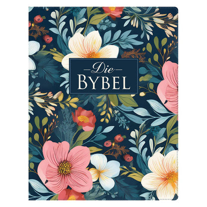 NLV Joernaal-Bybel | Donkerblou Blomme Kunsleer Bybel vir Vroue