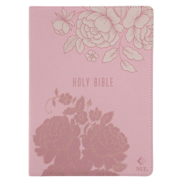 NLT Pink Peonies Genuine Leather Bible Large Print