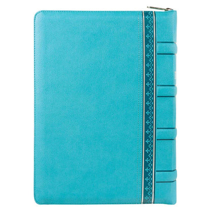 NLV Grootdruk Bybel | Blougroen Kunsleer met Ritssluiter & Duimgrepe