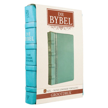 NLV Grootdruk Bybel | Blougroen Kunsleer met Ritssluiter & Duimgrepe