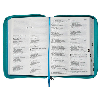 NLV Grootdruk Bybel | Blougroen Kunsleer met Ritssluiter & Duimgrepe