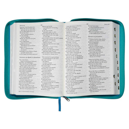 NLV Grootdruk Bybel | Blougroen Kunsleer met Ritssluiter & Duimgrepe