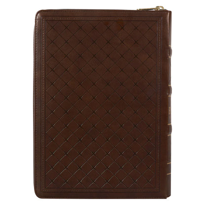 NLV Grootdruk Bybel | Neutbruin Kunsleer met Ritssluiter & Duimgrepe