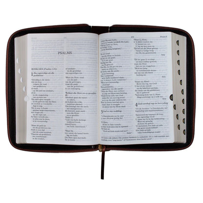 NLV Grootdruk Bybel | Neutbruin Kunsleer met Ritssluiter & Duimgrepe