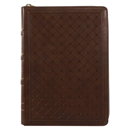 NLV Grootdruk Bybel | Neutbruin Kunsleer met Ritssluiter & Duimgrepe