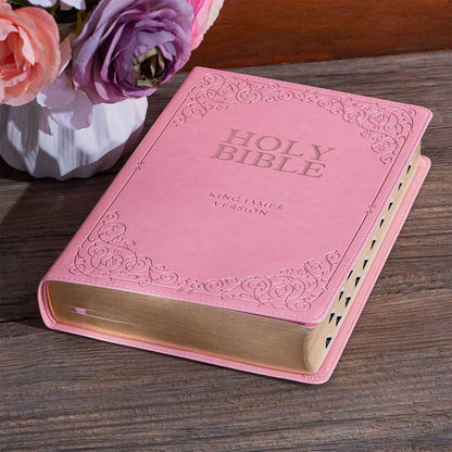 KJV Pink Study Bible | Giant Print Faux Leather Indexed Edition