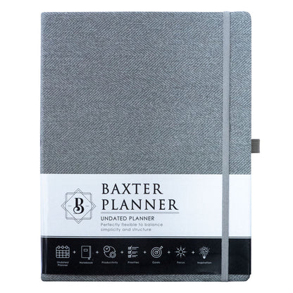 Neriah’s Light; Baxter Undated Planner A4; Grey Fibre Flexcover