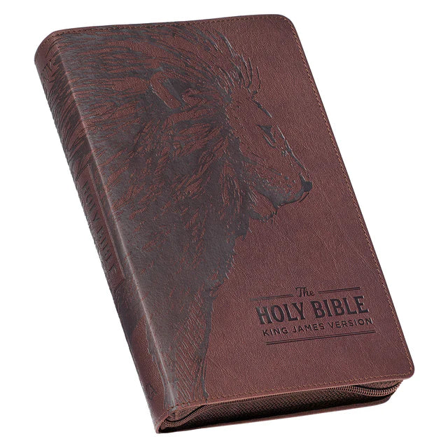 KJV Brown Lion Faux Leather Flexcover Deluxe Gift Bible With Zip
