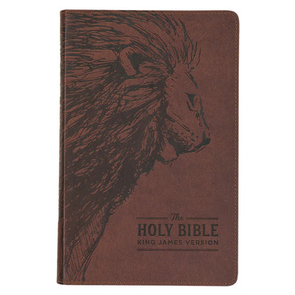 KJV Brown Lion Faux Leather Flexcover Deluxe Gift Bible With Zip