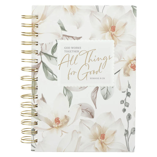 God Works All Things for Good Journal | White Floral Hardcover